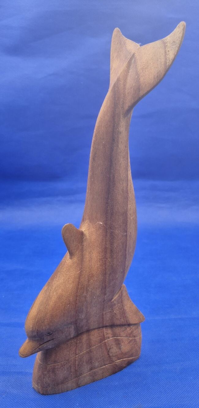 Exquisite Mid-Century Handcarved Wood Dolphin Sculpture 11.5" Tall